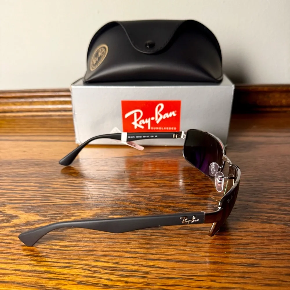 Ray-Ban RB3478 Rectangular Gunmedal Green Polarized Sunglasses